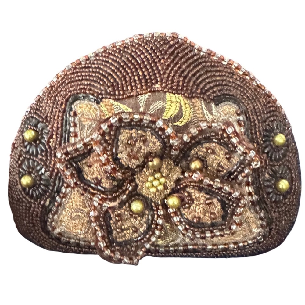 Vintage‎ Y2K Beaded Tapestry Clutch Purse Brown Floral Brocade Evening Bag 6x7x3